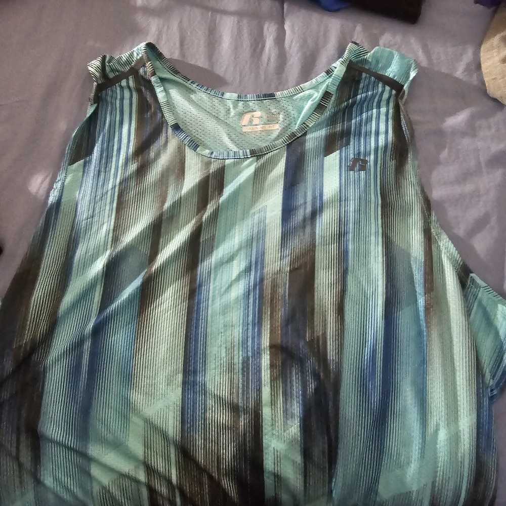 Russell Athletic Teal and Black Striped Tank Top